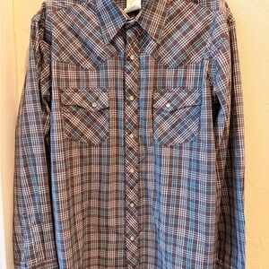 Wrangler Brown and Blue Plaid Western Button-Down Shirt